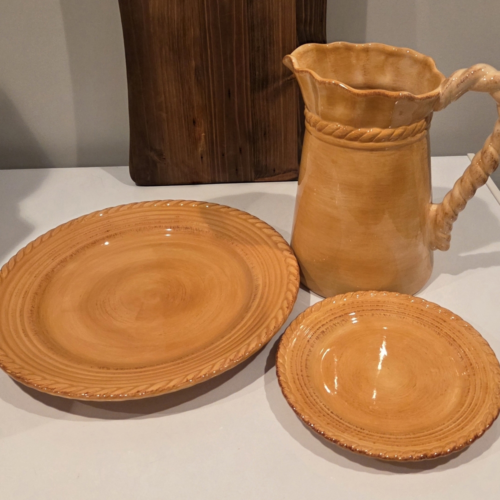 Terracotta Gold Ceramic Pitcher and Plate Set